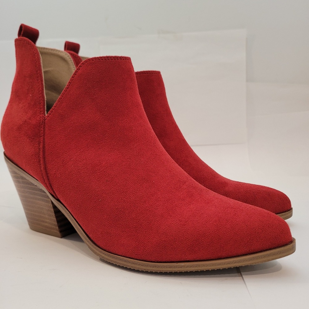 Hey Girl by Corkys Sassypants Booties Women‎ Red Faux Suede V-Cut Ankle Boots 10